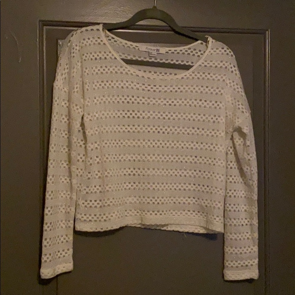 Forever 21 White sparkly striped long sleeve top